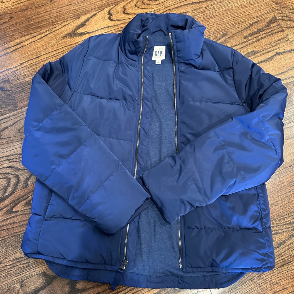 GAP Navy Light Puffer Jacket with Gold Zipper